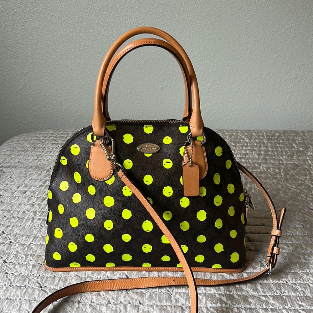 Coach Cora Neon Polka Dot Satchel